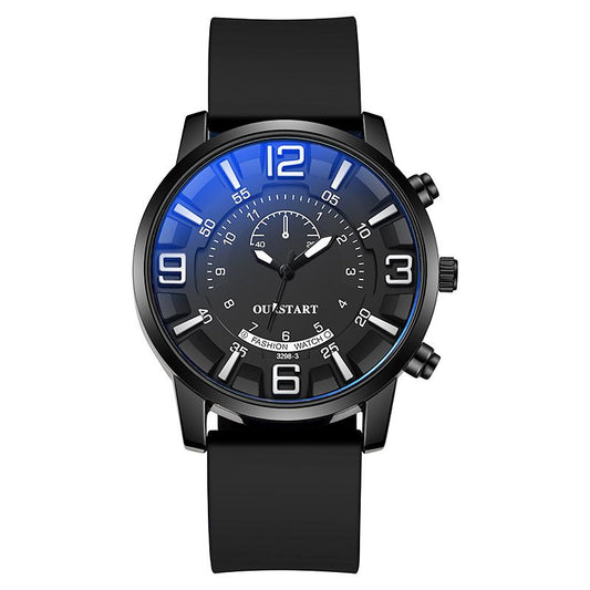 Hot Selling Men Watch Large Dial Blue Light Digital Quartz Watches Business Elite Success Male Wrist Watch High Quality Fashion Silicone Strap Sports Watches Valentines Gift