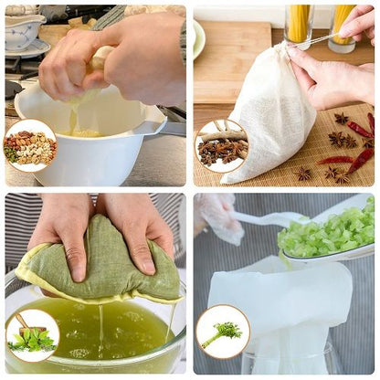 3pcs Nut Milk Bags 25x20cm, Reusable Fine Mesh Cheesecloth Bags, Almond Milk Strainers for Soy Yogurt Cold Brew Coffee Tea Juice, Beige