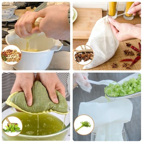 3pcs Nut Milk Bags 25x20cm, Reusable Fine Mesh Cheesecloth Bags, Almond Milk Strainers for Soy Yogurt Cold Brew Coffee Tea Juice, Beige