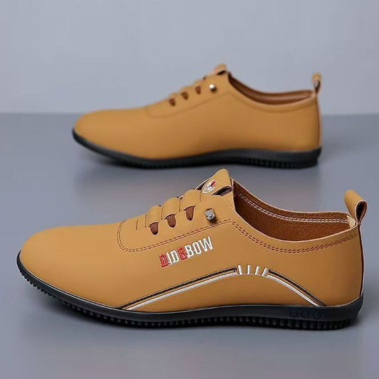 Size 41-44 men's light brown PU Artificial leather shoes business casual shoes boys work shoes students Oxfords walking shoes Daddy single shoes Light brown
