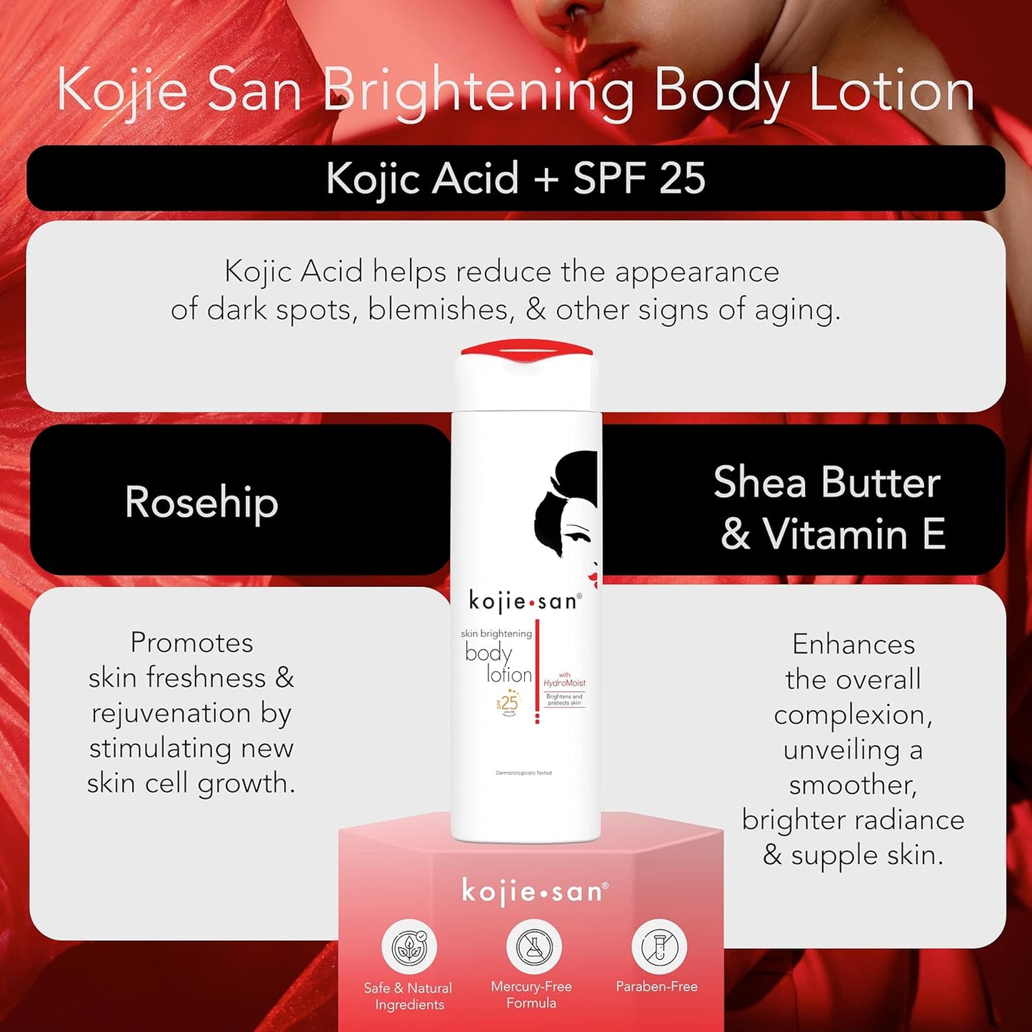 Kojie San Kojic Acid Lotion - Nourishing & Skin Brightening Body Lotion with Rosehip, Shea Butter & Vitamin E Body Lotion for Flawless Even Skin Tone - 500ml