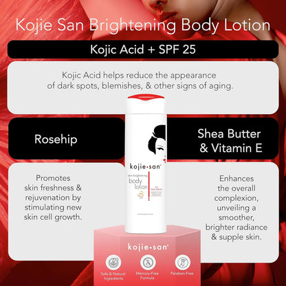 Kojie San Kojic Acid Lotion - Nourishing & Skin Brightening Body Lotion with Rosehip, Shea Butter & Vitamin E Body Lotion for Flawless Even Skin Tone - 500ml