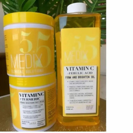 2 Pack Medix 5.5 Vitamin C Set - Cream + Oil Face & Body Moisturizer | Anti Aging Skin Care Firming & Brightening, Dimishes Look Of Uneven Skin Tone Age Spot & Sun Damaged Dry Skin 2 in 1