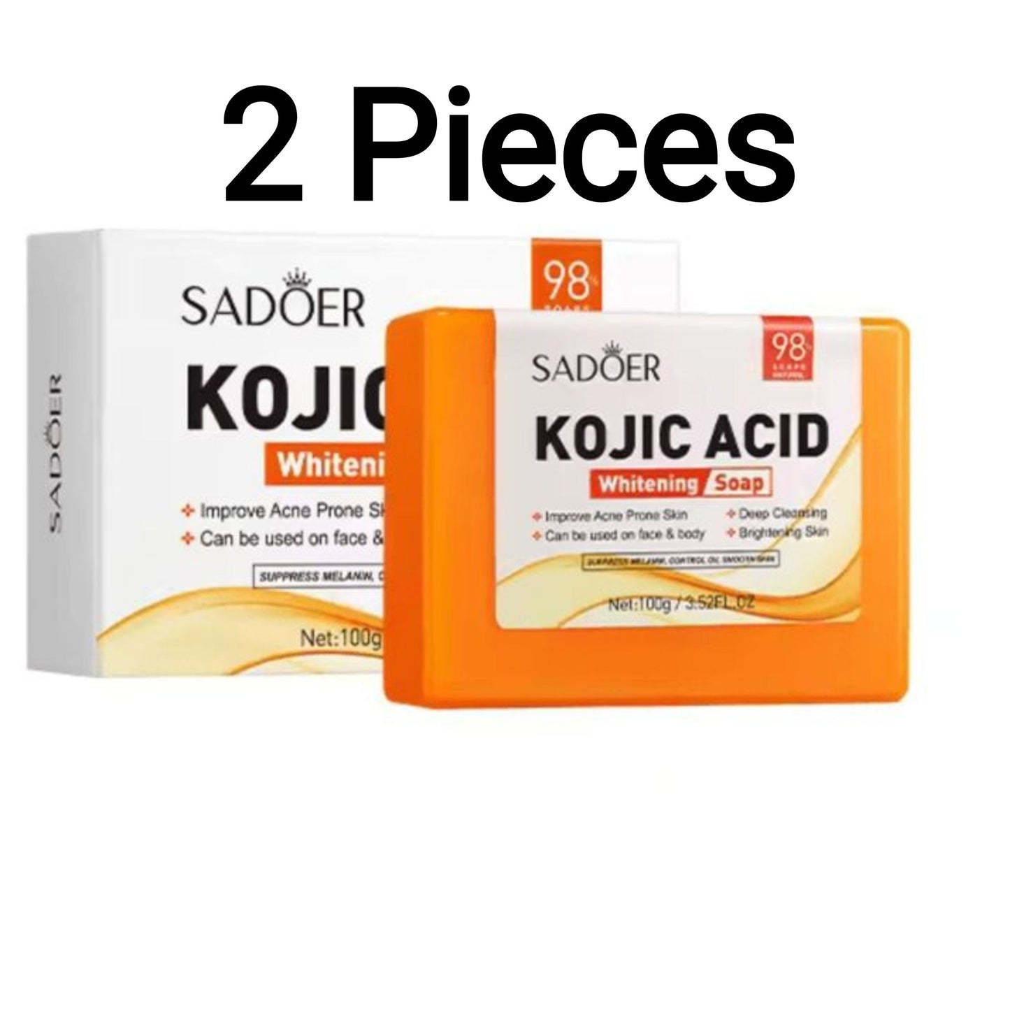Sadoer 2 Pieces Kojic Soap, Kojic Acid Soap, For Anti Acne, Deep Cleaning and Like Vitamin C, Skin Brightening and Whiten Dark spots