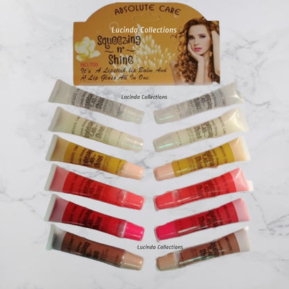 12Pcs Absolute Care or Miss Look Squeezing n Shine Lip Gloss Gel Balm