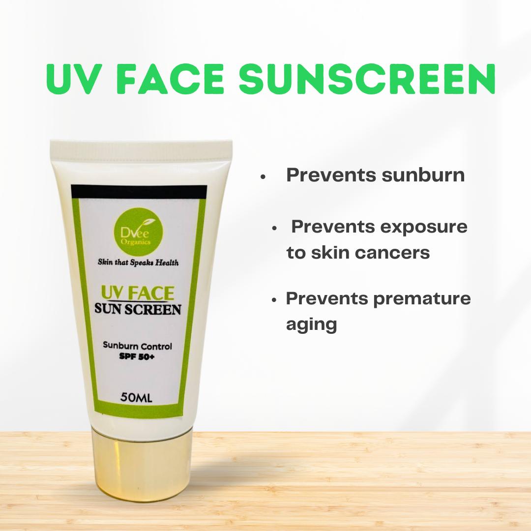 UV Face Sunscreen SPF 50+ - Dvee Organics - Mineral Sunscreen with No White Cast/Non Comedogenic (