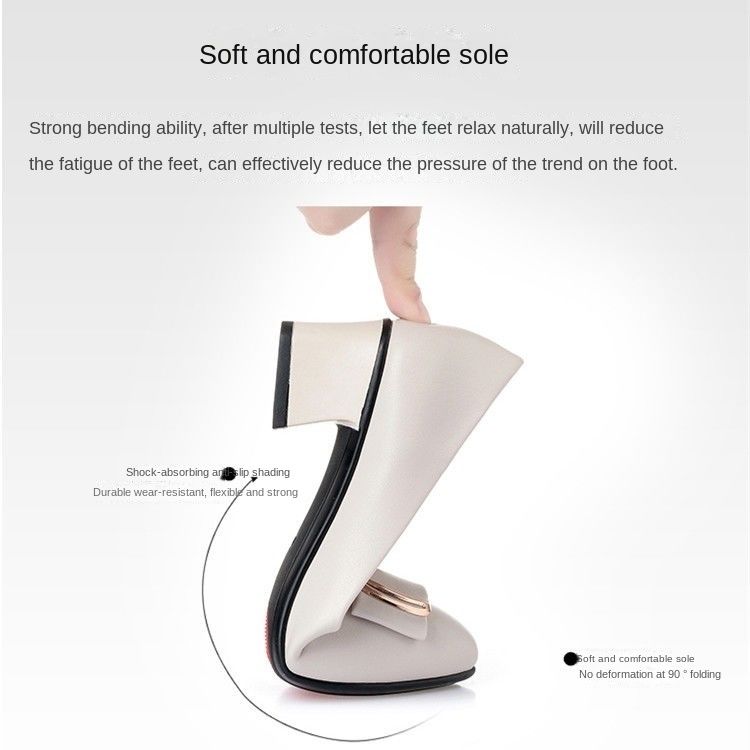 Women's PU artificial leather thick heels shoes girls shallow mouth pointed single heels light fashion high heels Mom work shoes Beige