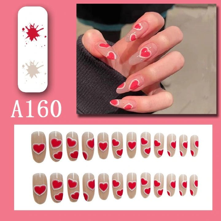 FRANK 24pcs Fake Nails Reusable Stick On Nails Press on Full Cover False Nail Tips with Jelly Stickers Makeup Accessories
