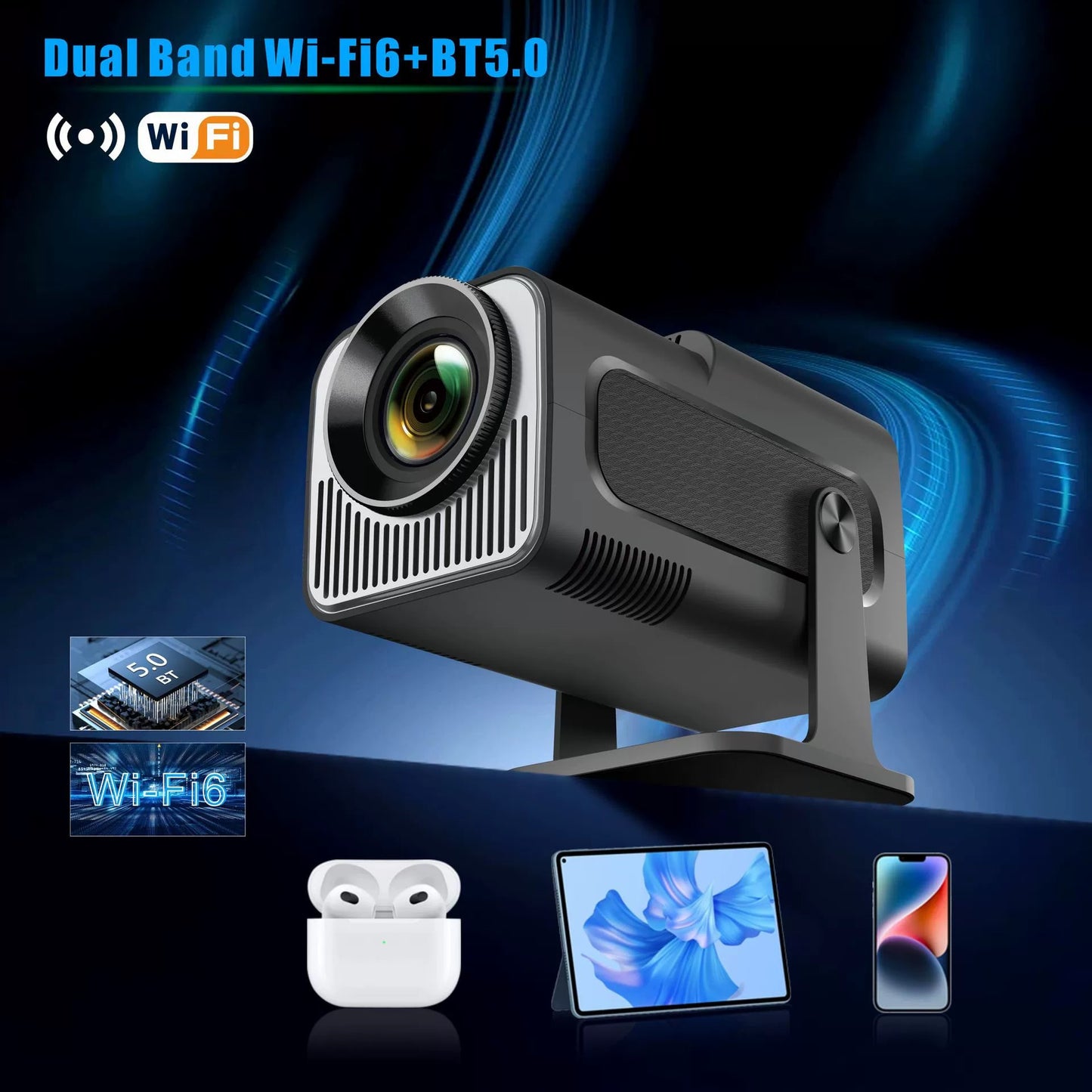 HY320 Model(not HY320 Mini), JEERO 4K Android Projector, Dual Wifi 6, Wireless 5.0, Portable Cinema Projector with Upgraded Features, 16g usb flash driver and Hmdi line as gift