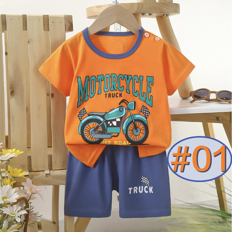 2-Piece Set (T-shirt+Shorts) New Pure Cotton Kids' Short Sleeve Set - Breathable Two-Way Crotch Design & Lightweight Comfort | Adjustable Baby Toddler Outfits