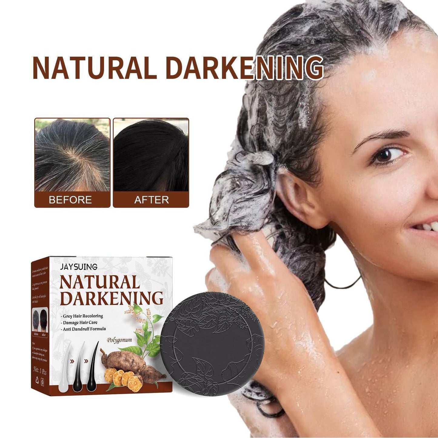 Gray White Hair Shampoo Soap Bar Polygonum Organic Darkening Color Dye Treatments Dandruff Removal Anti Gray Hair Shampoo Bar