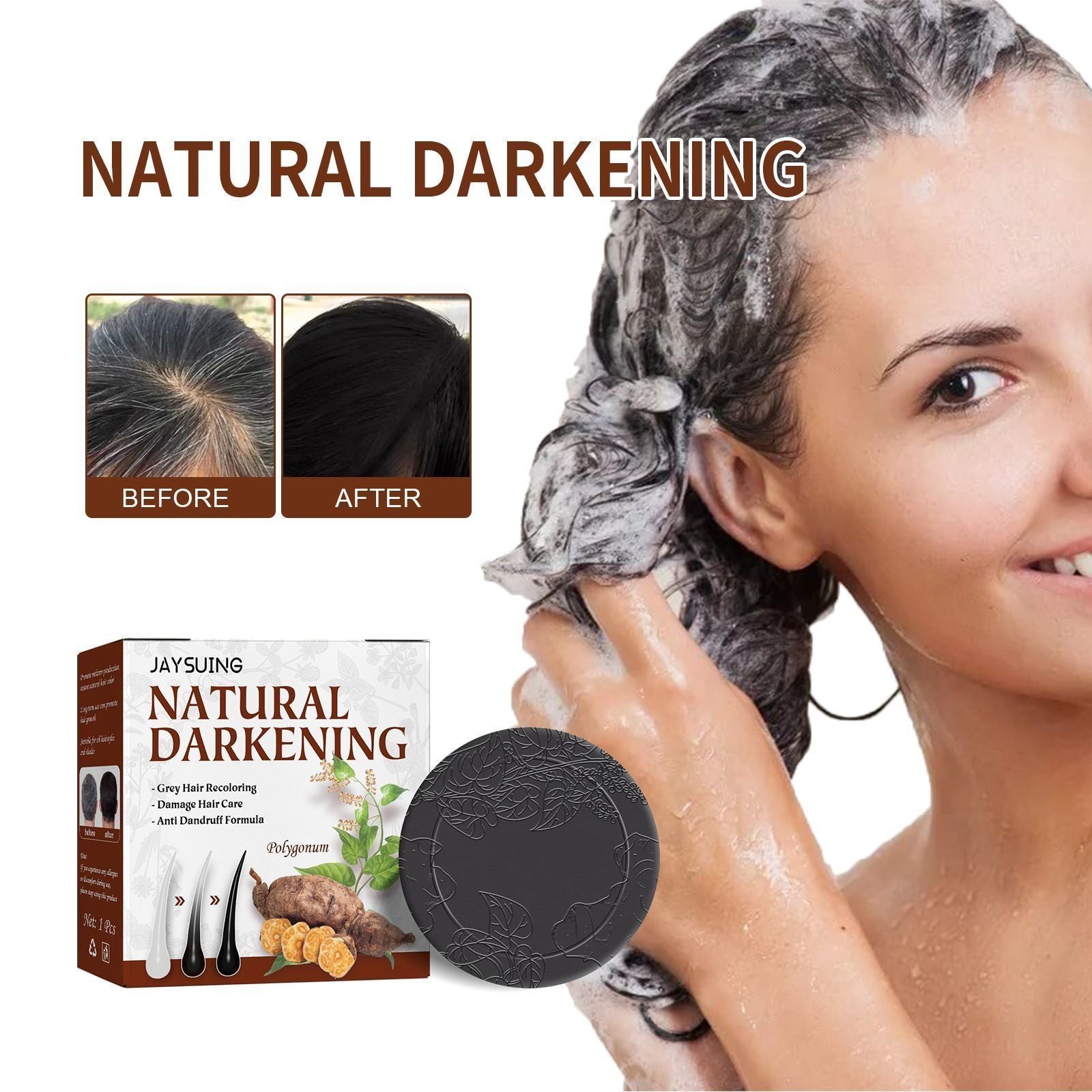 Gray White Hair Shampoo Soap Bar Polygonum Organic Darkening Color Dye Treatments Dandruff Removal Anti Gray Hair Shampoo Bar