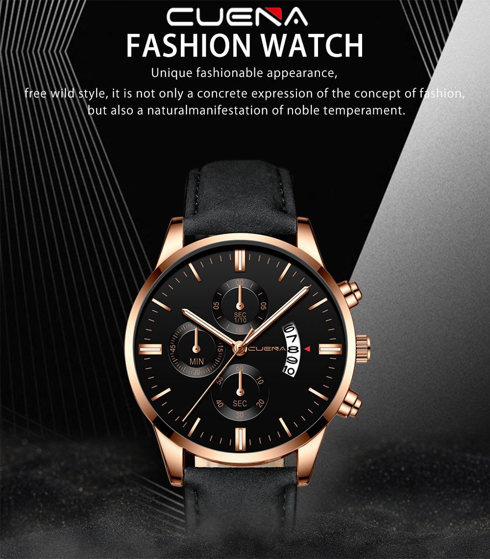 CUENA Men Watch leather straps Stainless Steel Good Quartz Luxury Man Wristwatch Waterproof Watches Fashion Business Quartz Analog Fashion Male Watch Wrist Watch Valentines Christmas New Year Gift