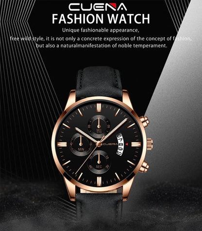 CUENA Men Watch leather straps Stainless Steel Good Quartz Luxury Man Wristwatch Waterproof Watches Fashion Business Quartz Analog Fashion Male Watch Wrist Watch Valentines Christmas New Year Gift
