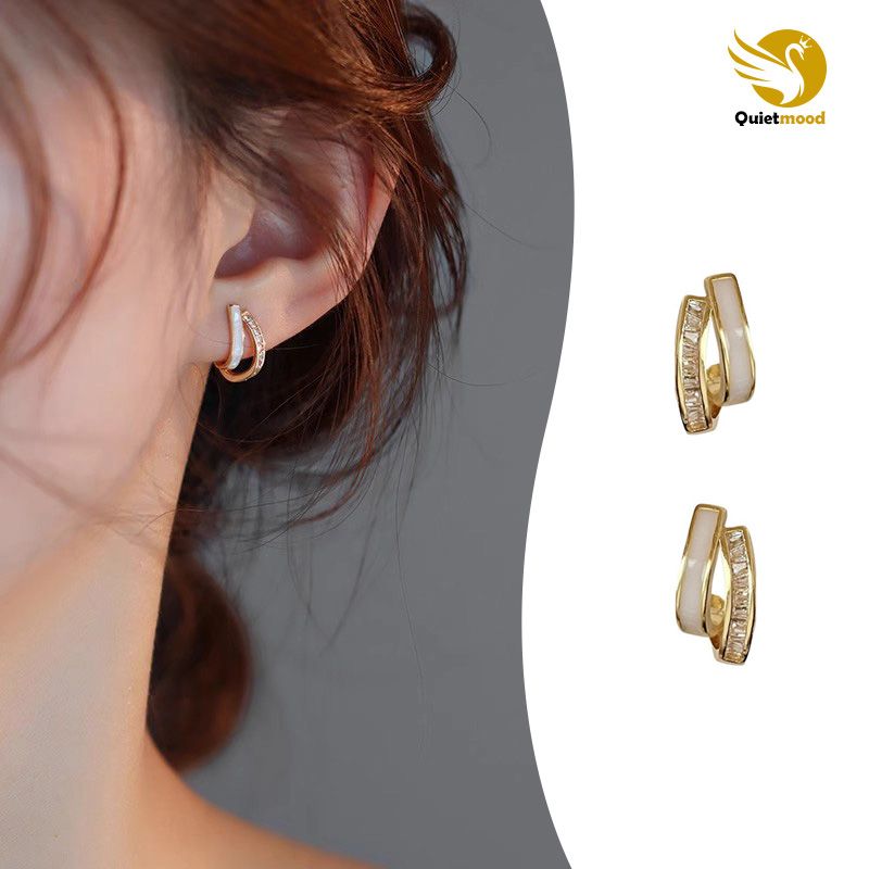 Premium Sense Of Double Layer Earrings New Fashion Female Earrings Simple Temperament Diamond Earrings Elegant Beautiful Silver Pin Earrings
