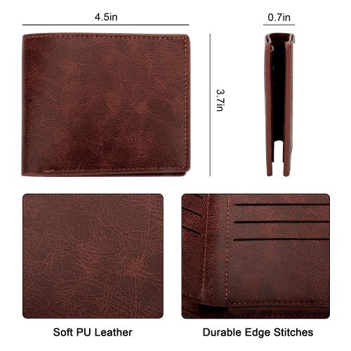 PU Leather Wallet for Men, Slim Bifold Wallet with 8 Credit Card Holder, Mens Slim Multi-Slots Minimalist Card Holder