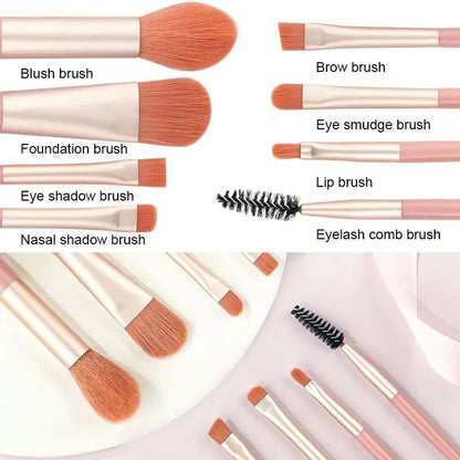 8Pcs Set With Bag Makeup Brushes Sets Eye Shadow Foundation Powder Eyelash Lip Concealer Blush Travel Portable Soft Make Up Brush Sets