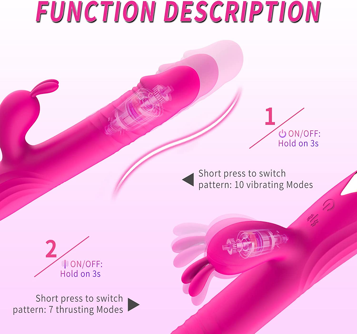 HW Silicone rabbit double shock 7 Thrusting & 10 Vibration Patter G-spot vibration orgasm massage stick female fun masturbation appliances adult sex products