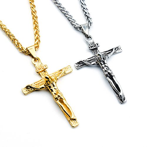 Jesus Cross Religious Element Personality Sweater Chain Titanium Steel Men's Pendant Necklace Retro Style Pendant Men and Women Same Style