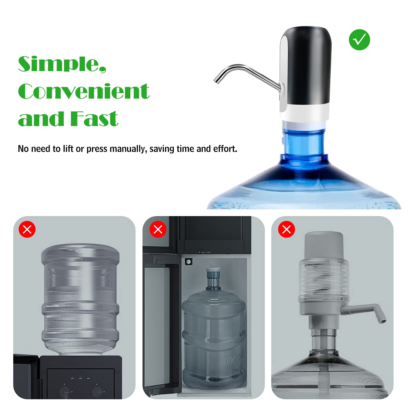 UPHUI Water Extractor Automatic Water Bottle Pump USB Rechargeable Electric Water Bottle Filler Dispenser Portable Universal Water Bottle Pump with Switch for Home Kitchen Office Camping