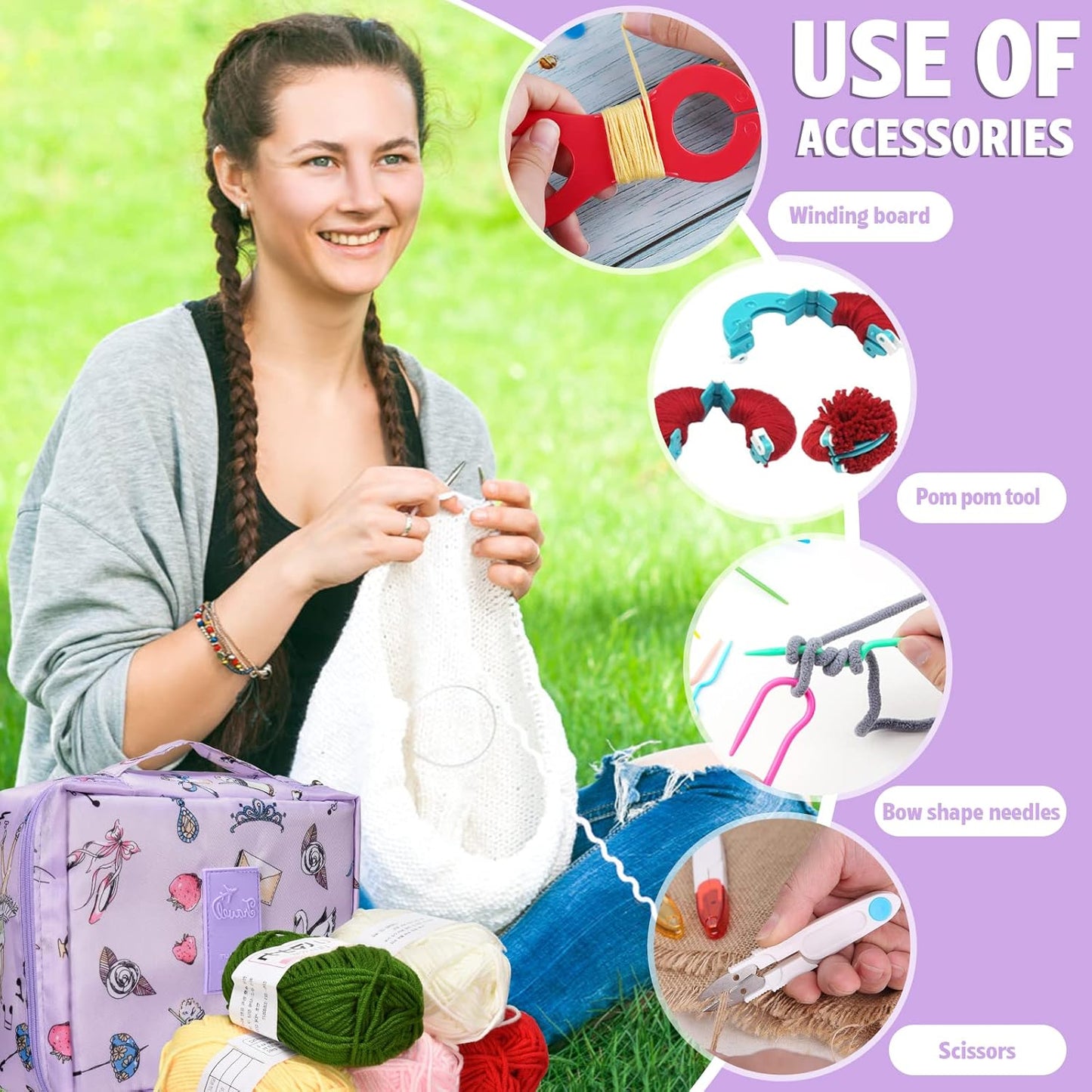 58 PCS Crochet Kit, Upgraded Hanging Crochet Set with Case & Yarn for Crocheting, Crochet Hook Set for Beginners Crochet Hook Kit with Crochet Book, Crochet Hooks, Knitting & Crochet Supplies