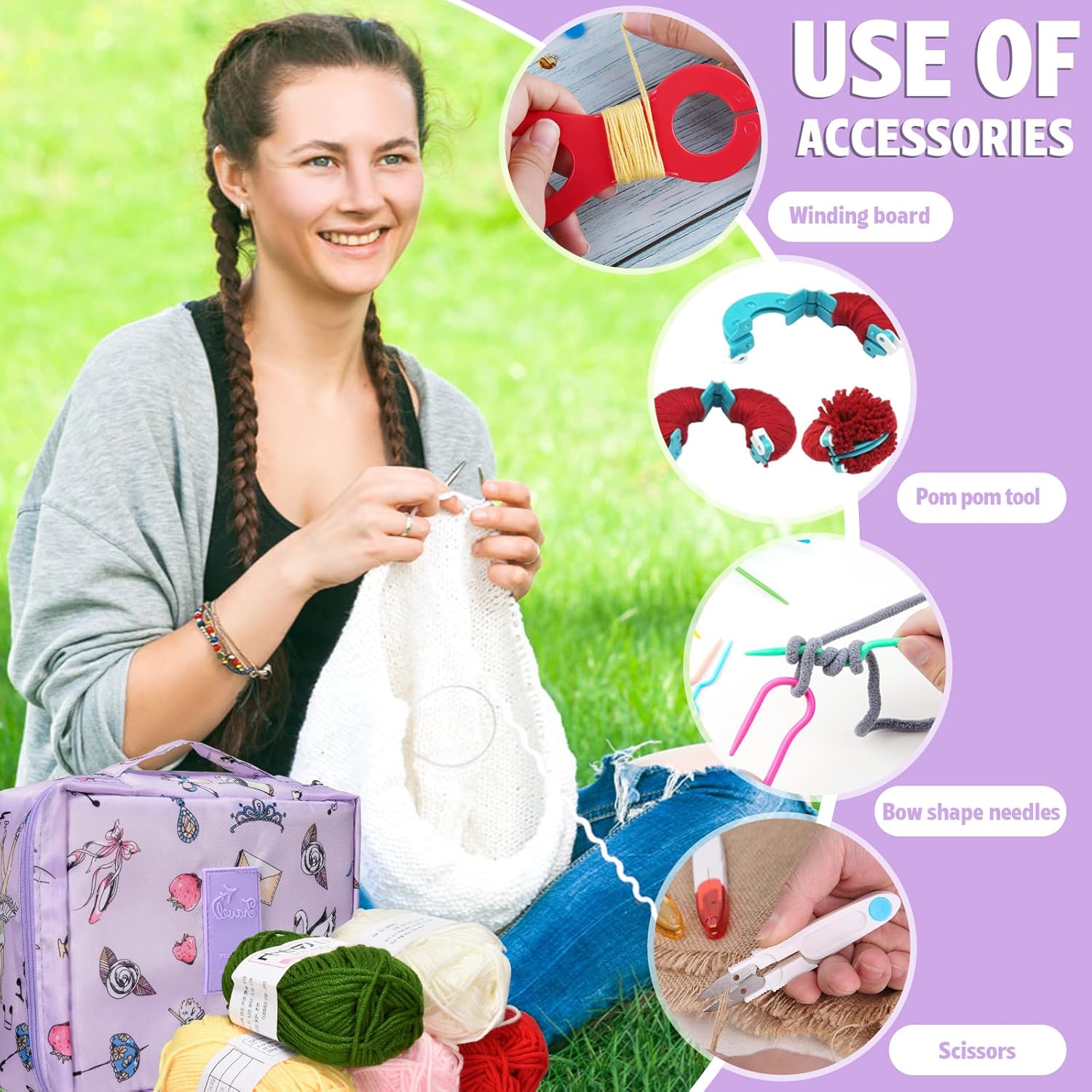 58 PCS Crochet Kit, Upgraded Hanging Crochet Set with Case & Yarn for Crocheting, Crochet Hook Set for Beginners Crochet Hook Kit with Crochet Book, Crochet Hooks, Knitting & Crochet Supplies