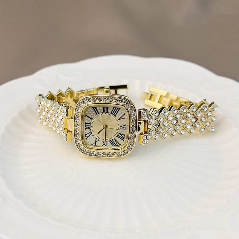 Ladies' quartz watch with starry sky and diamond inlay, ladies' small square watch with fashionable temperament, full diamond square bracelet, quartz women's watch