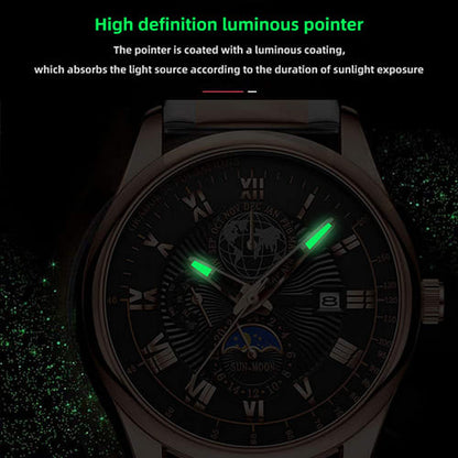New Arrivals 2025 Men Watches Fashion Top Luxury Luminous Calendar Men's Sport Watch Quartz Male Wristwatch Moon Phase Leather Strap Wrist Watch Date Watches Man clock