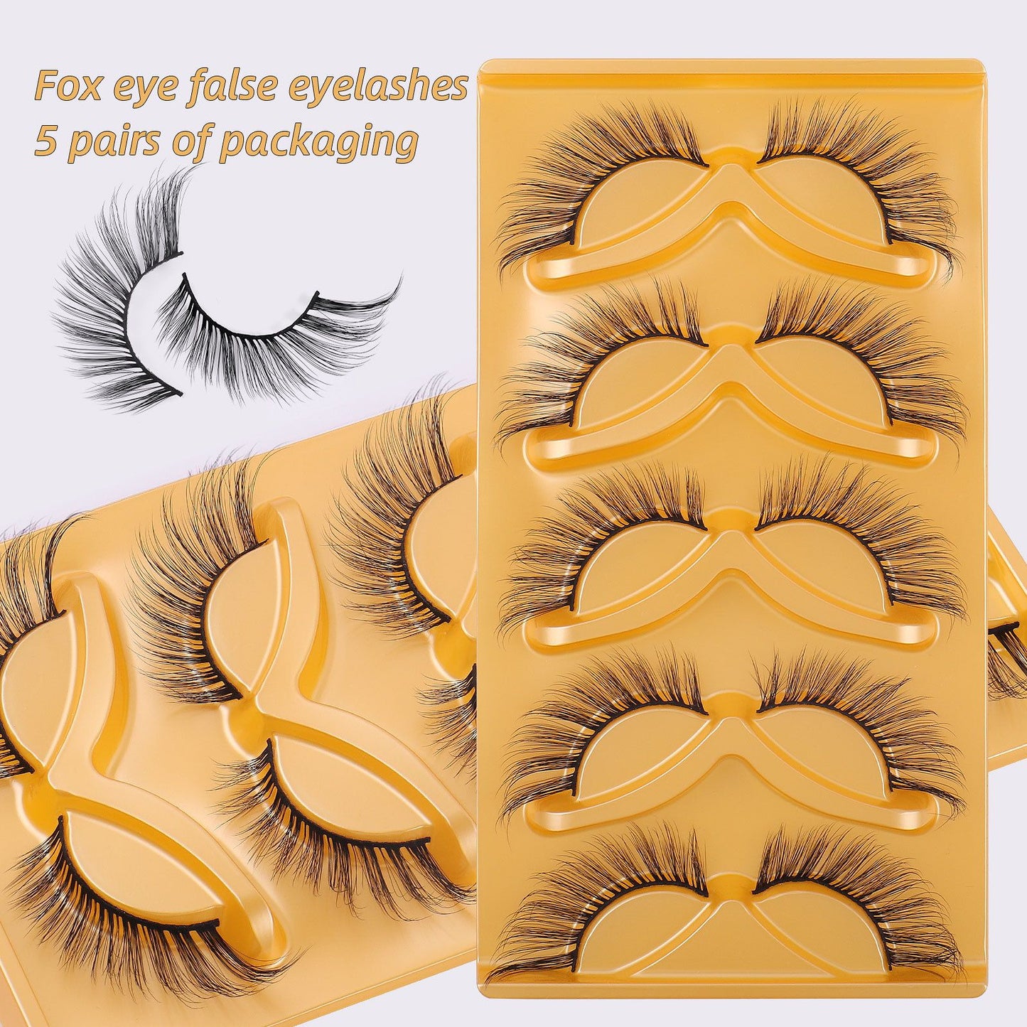 New 5-Pair Set of False Eyelashes, Thick and Curly, Simulating Women's Natural Cat Eyelash
