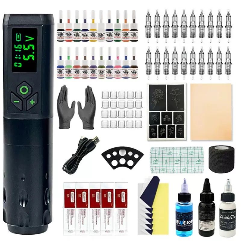 FF1 Model Portable Wireless Tattoo Pen Kit ,Professional Tattoo Machine Kit, Rotary Machine for Lining, Shading & Practice - Complete Tattooing Supplies Set