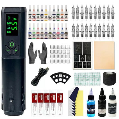 FF1 Model Portable Wireless Tattoo Pen Kit ,Professional Tattoo Machine Kit, Rotary Machine for Lining, Shading & Practice - Complete Tattooing Supplies Set
