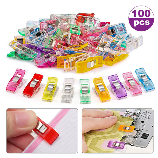 100 Pack Sewing Clips, Multipurpose Sewing Notions Clips Assorted Colors Quilting Clips for Sewing, Quilting, Fabric Knitting, Paper and Photo Clamp