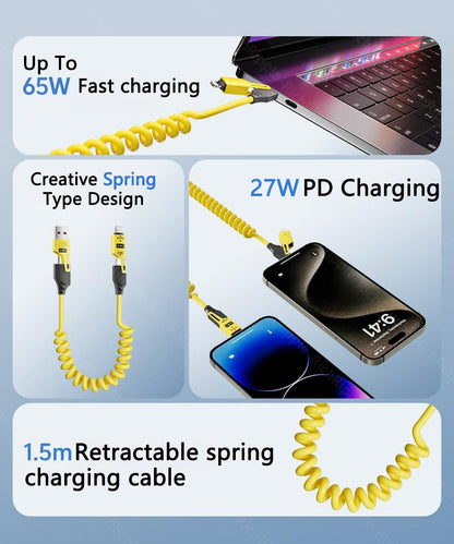 RichRipple 4 in 1 65W 1.5M Fast Charging Cable USB Data Cables Suitable For IPhone Xiaomi Tecno Huawei Samsung Charger Liquid Silicon Type-C Micro Lighting Charging Cable