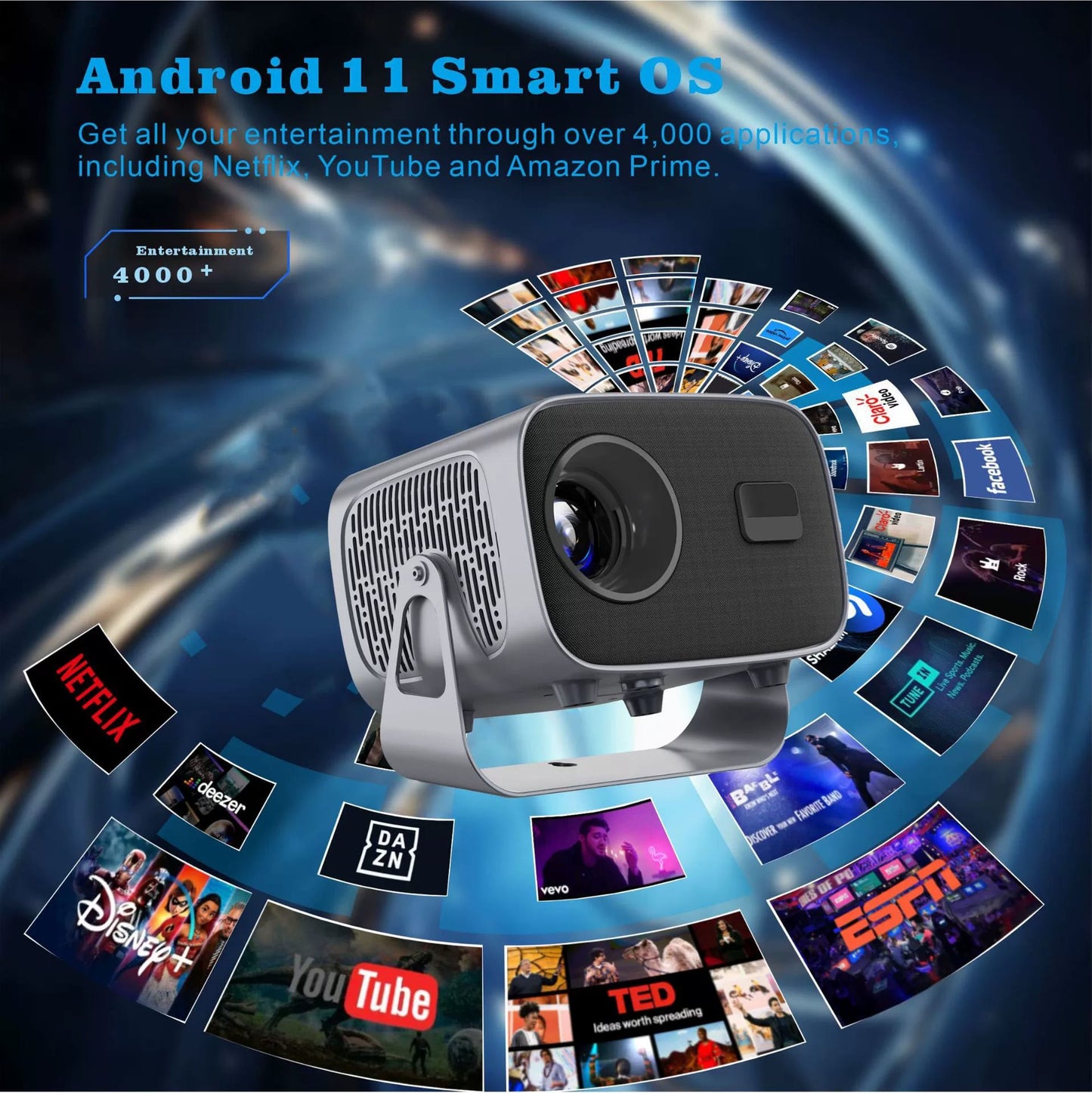 The best-selling model in 2025,1080P 4K Portable WiFi 6 BT V5.0 Projector Home Theater Smart Projector Auto Keystone Movie Projector for OS Android TV stick