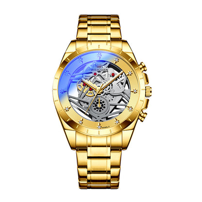 Luxury Fashion Watch Men Stainless Steel Strap Sports Business Fashion Casual Round Pointer Hollow Quartz Watches