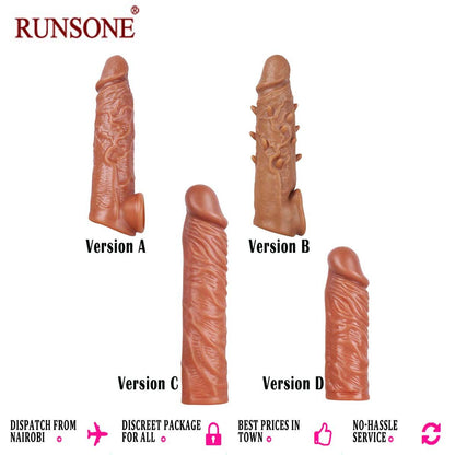 Silicone Penis Sleeve Extender Cock Enlarger Testicle Restraint Male Realistic Reusable Condom Prolonged Ejaculation Delayed Ring Sheath Sex Toys for Men