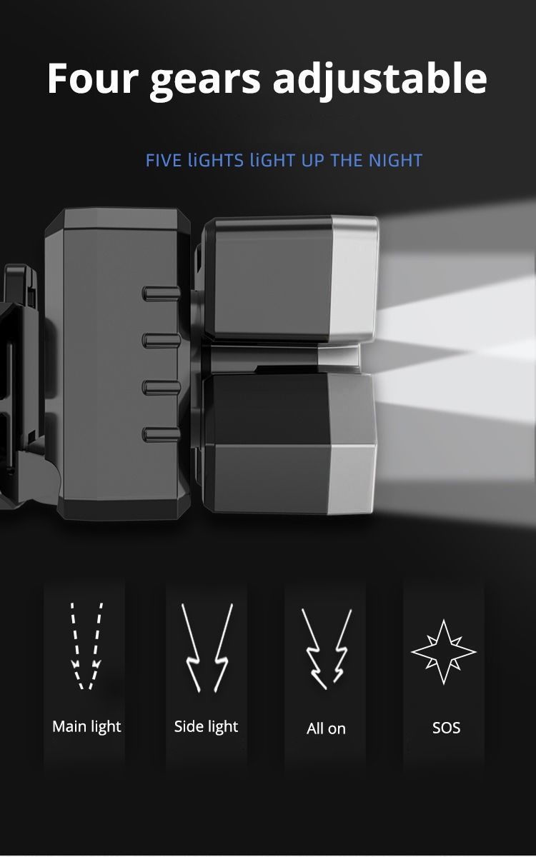 5 LED Strong Light Headlight USB Charging Waterproof Flashlight Multi-speed Adjustment Headlamp Suitable For Long Shot Outdoor Camping Hiking Fishing Hunting Mining Lamp Fishing Lanterns & Lights