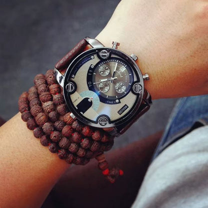 Creative Men's Watch Sashion Large Dial European And American Style Sports Watch Genuine Leather Strap Quartz Watch Business Watch