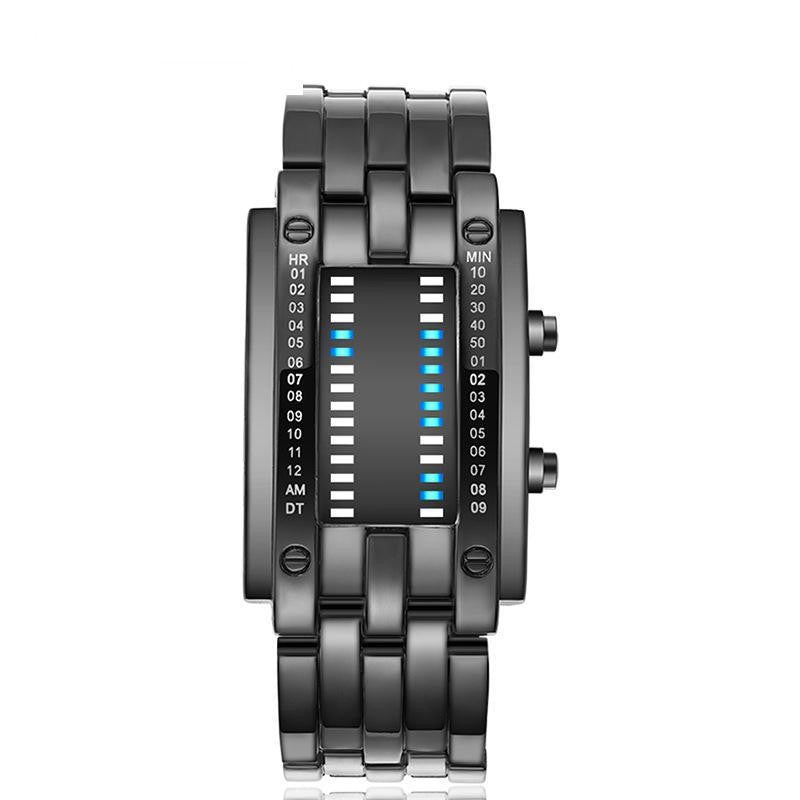 Fashion LED Iron Watches For Man And Women Dual-line Binary Personality Electronic Watch Man Wrist Watch