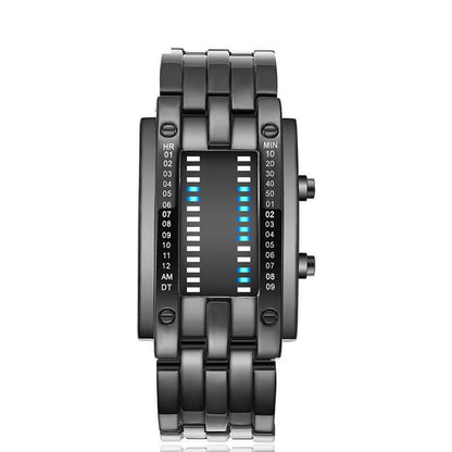 Fashion LED Iron Watches For Man And Women Dual-line Binary Personality Electronic Watch Man Wrist Watch
