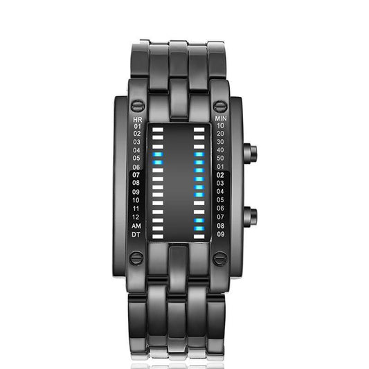 Fashion LED Iron Watches For Man And Women Dual-line Binary Personality Electronic Watch Man Wrist Watch