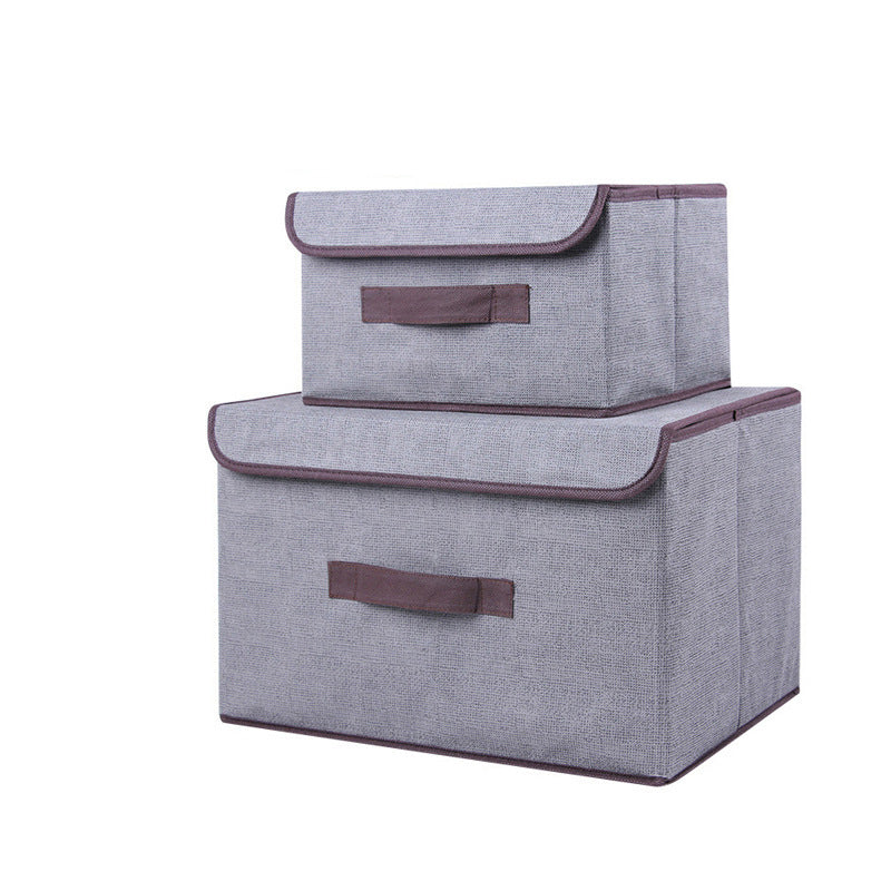 Gray Household Imitation Linen Foldable Dustproof Storage Box With Lid Multifunctional Sorting Organization Box For Clothes Sundrie