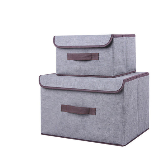 Gray Household Imitation Linen Foldable Dustproof Storage Box With Lid Multifunctional Sorting Organization Box For Clothes Sundrie