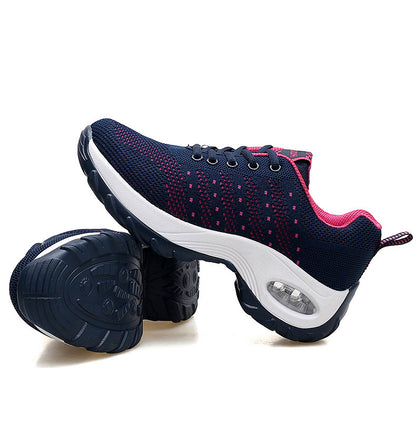 Big Size Sports shoes Women's Shoes Athletic Breathable and comfortable Flying Woven Sneakers Thick bottom Boots High heels Hiker shoes navy