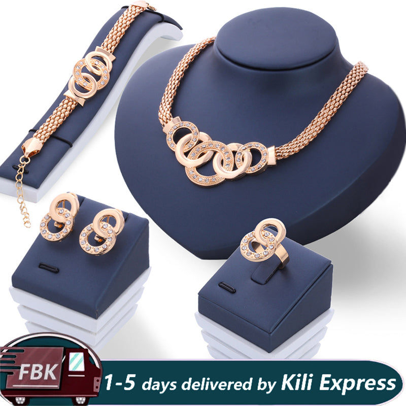 5 Pcs/Set Necklace Pendant Earring Studs Bracelet Wedding Rings Women Jewellery