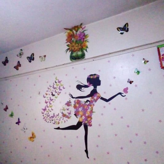 Wall Stickers Hot Selling Figurine Fairy Girl Vinyl DIY Butterflies Flowers Mural Decals Home Decor Home Decor Accents Cute Home Decoration
