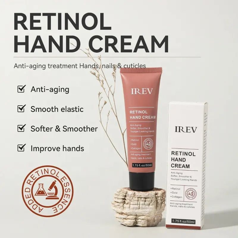 IREV Retinol Hand Cream - with Retinol Gold Collagen - Antiaging Hand Treatment Cream Softens Smoothes Protects Hands Nails Cuticles - For Younger Looking Hands Vitamin A Minimises Age Effect on Skin
