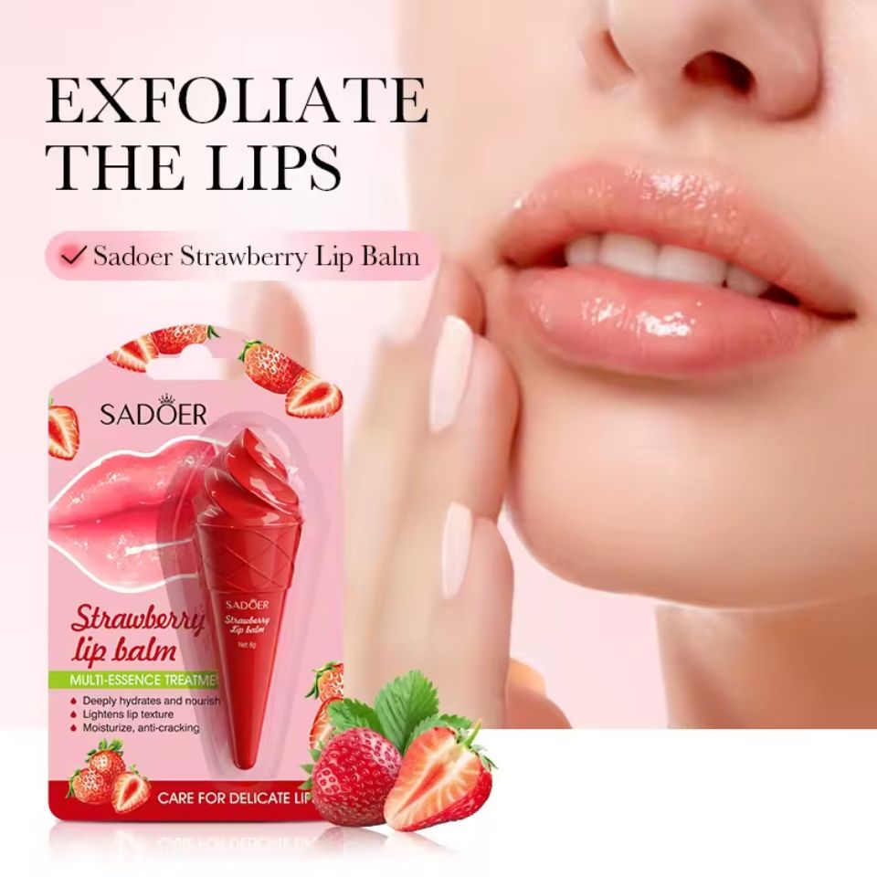 Strawberry Lip Balm Moisturizing Anti Chap Lipstick Hydrating Repair Nourishing Ice Cream Shape Lips Skin Care - Sadoer