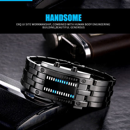 Fashion LED Iron Watches For Man And Women Dual-line Binary Personality Electronic Watch Man Wrist Watch