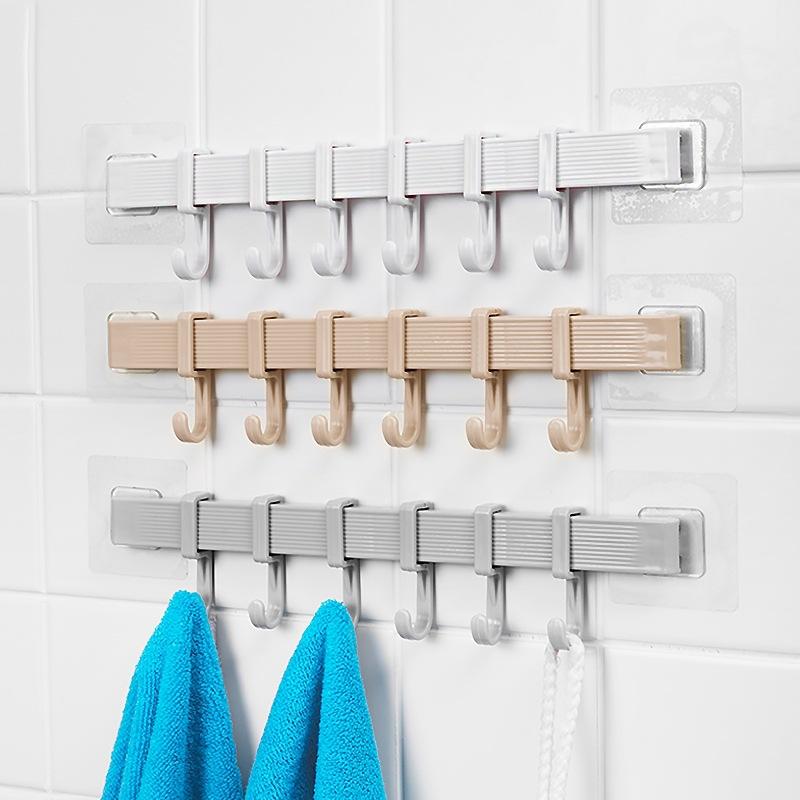 UPHUI 6 Hook Assembly Adhesive Hook Row Hook Towel Rack Kitchen Storage Rack Bathroom Wall Hanging Hook Multifunctional Key Hook